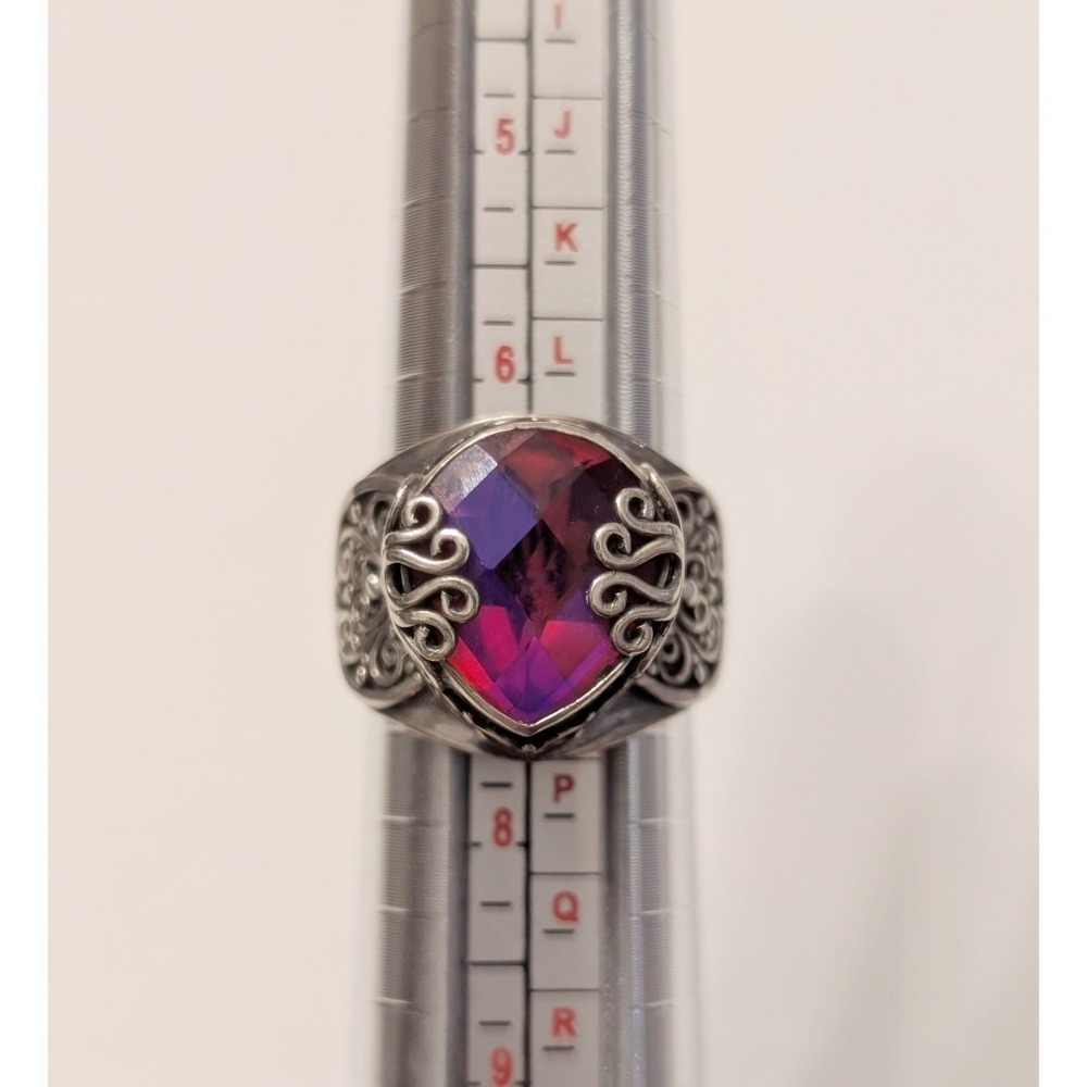 Sarda Bali Sterling Silver 925 Pear Shaped Pink Purple Quartz Filigree Ring 7 - Picture 3 of 11